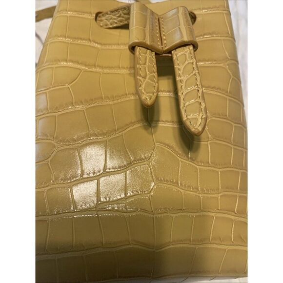 Vegan Faux Alligator Small Solid Mustard Yellow Crossbody Bag - Picture 4 of 4